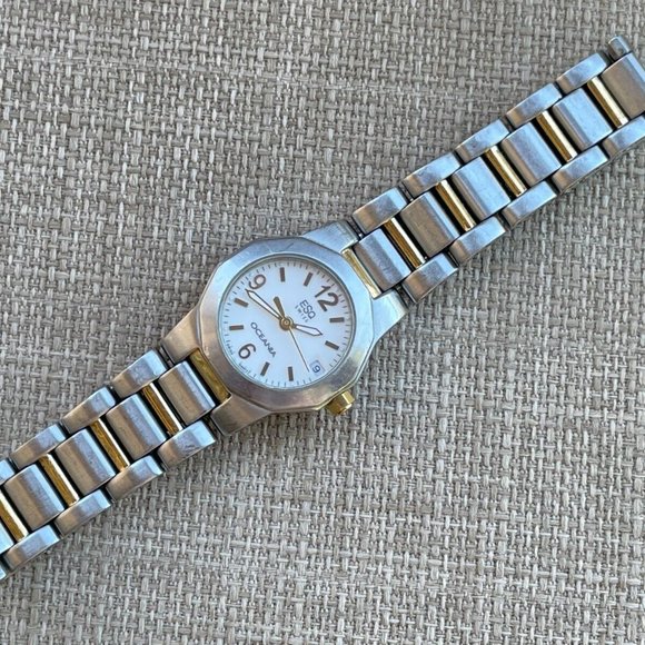 ESQ OCEANIA Swiss Women Wrist Watch Date Calendar Analog Quartz Silver/Gold Tone - Picture 9 of 13